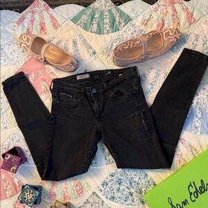 AG Adriano Goldschmied The Taxi —Zip Side & Watch Pocket —Black Skinny Jeans